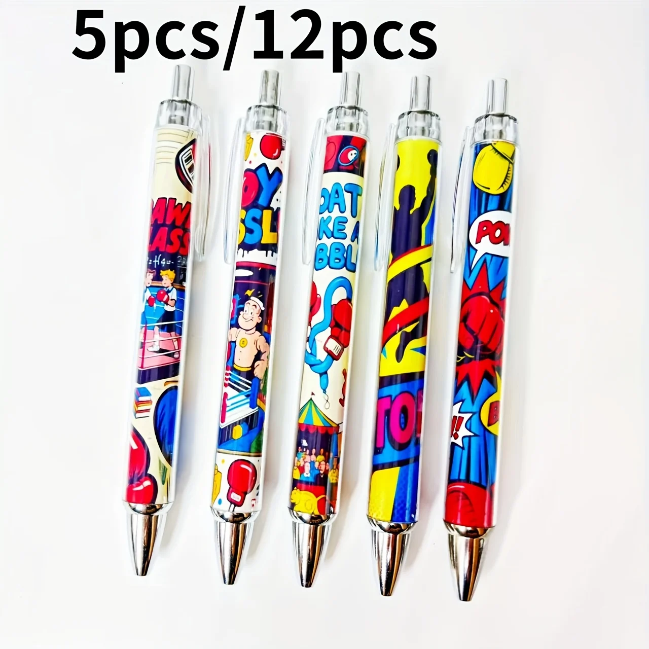 

5Pcs/12Pcs Boxing-Themed Ballpoint Pens Boxing Athlete Retractable Pens Student Writing Pens