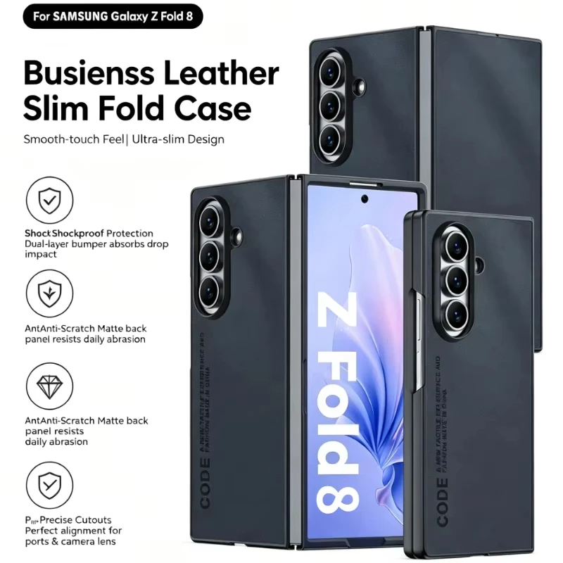 Étui en cuir ultra fin pour Samsung Galaxy Z Fold 8 Ultra 8 7 6 5 4 5G, anti-empreintes digitales, protection contre les chocs