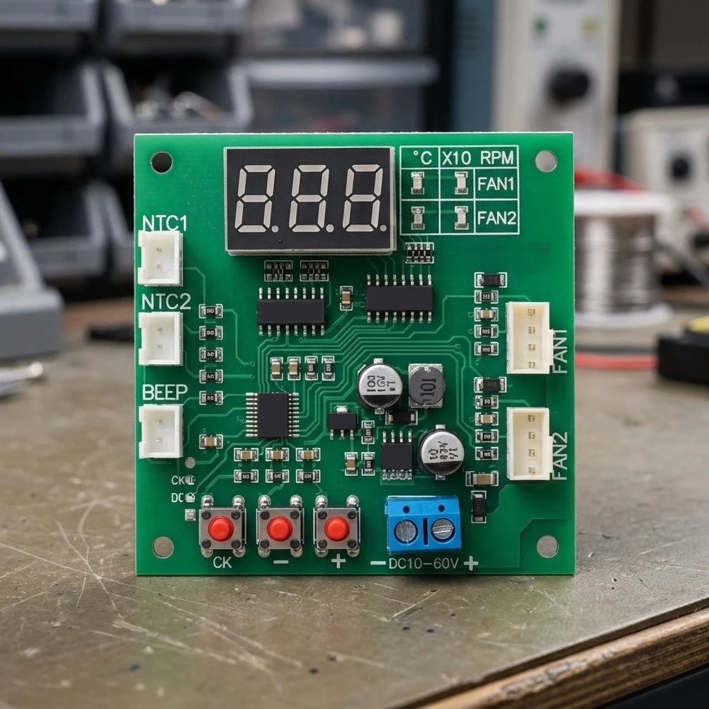 Dual Channel Fan Controller DC 8-60V for 4-Wire For PWM Fans with Adjustable Min Fan Rate Start for temp and Max Output for temp