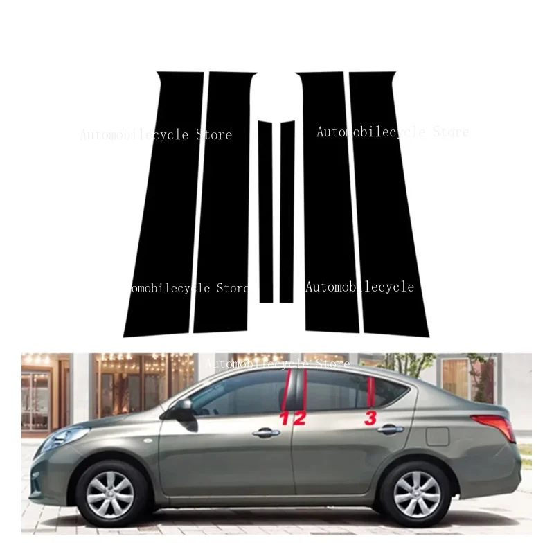 6PCS Glossy Black Pillar Posts Fit For Nissan Versa for Almera  Sunny  2012-2019 Window Moulding B C Center Sticker Cover