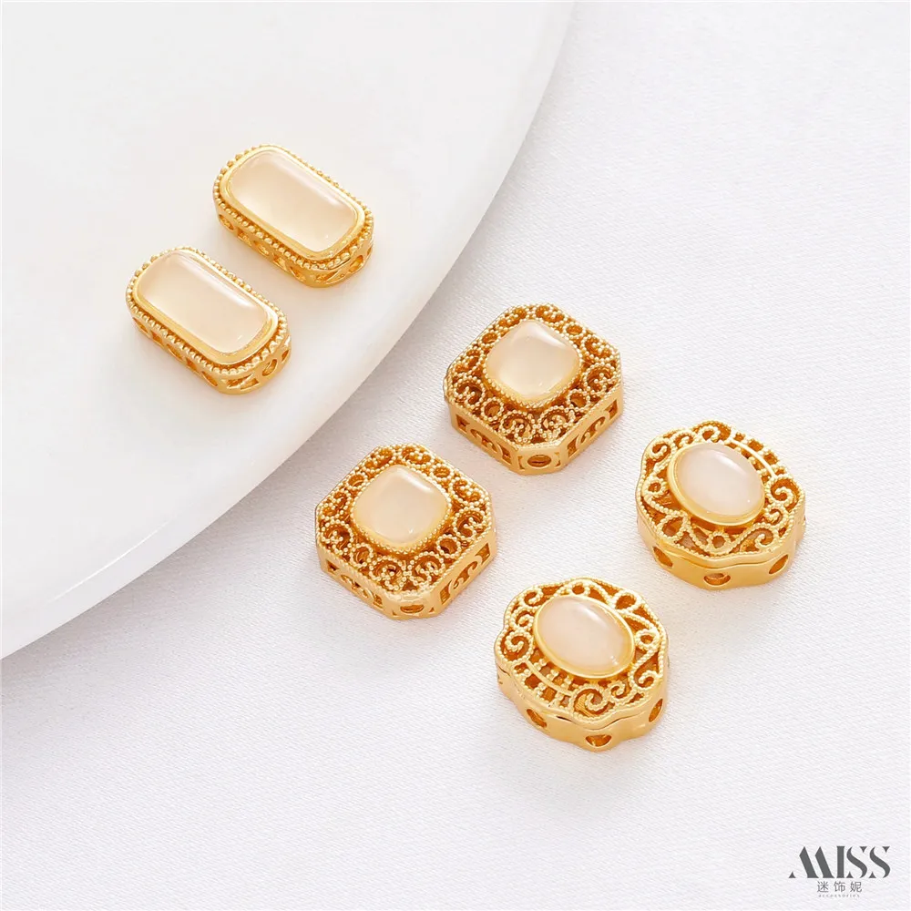 Matte Gold Color Retention Imitation Hetian Jade Engraved Hollow Bead Transfer Bead DIY Bracelet Necklace Jewelry Accessories