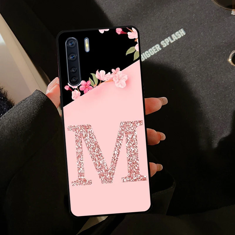 Letter Pink Shiny M R For OPPO A17 A77 A94 A74 A54 A53 A57 S A58 A78 A98 A5 A9 A15 A16 A76 A96 A93 A52 A72 Case