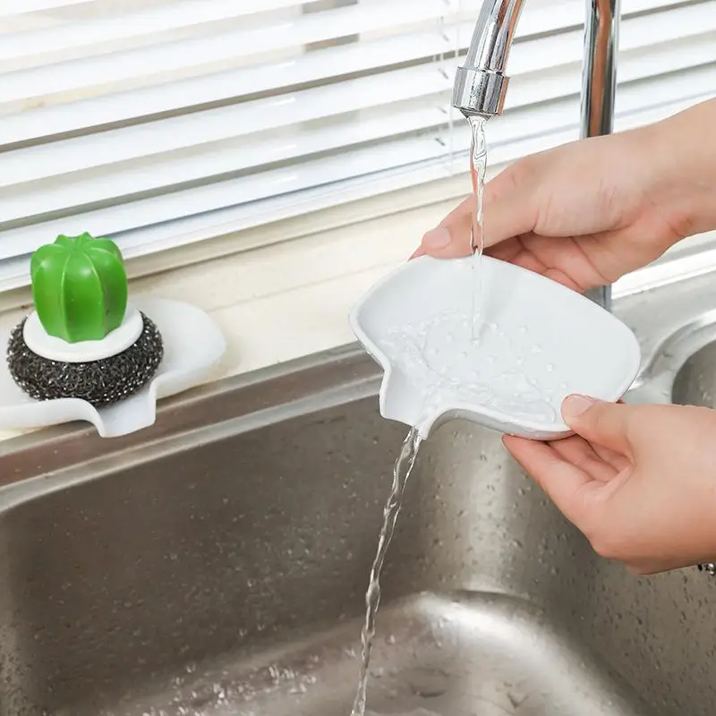 Silicone Soap Dishes Multifunctional Soap Sponge Drain Storage Plate Tray Non-Slip Kitchen Bathroom Soap Holder