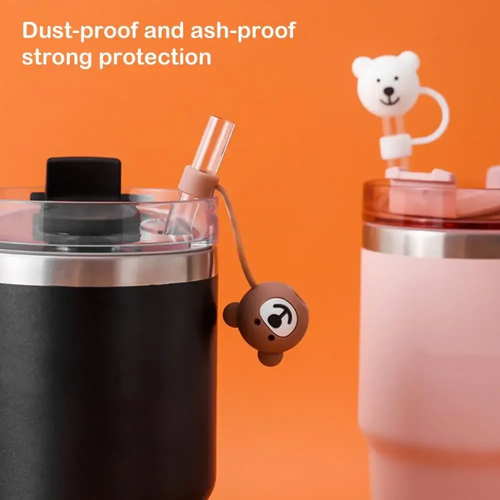 1cm Silicone Straw Cover Cartoon Bear-Shaped Straw Lid Reusable Dust-proof Straw Plug For Home Party Decoration For Stanley-Cup