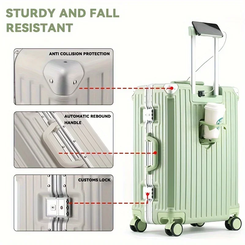 Multifunction Suitcase Luggage with USB Cup Holder Aluminum Frame Password Trolley Case 20/24/26/28 Inch Suitcase Trip Cabin