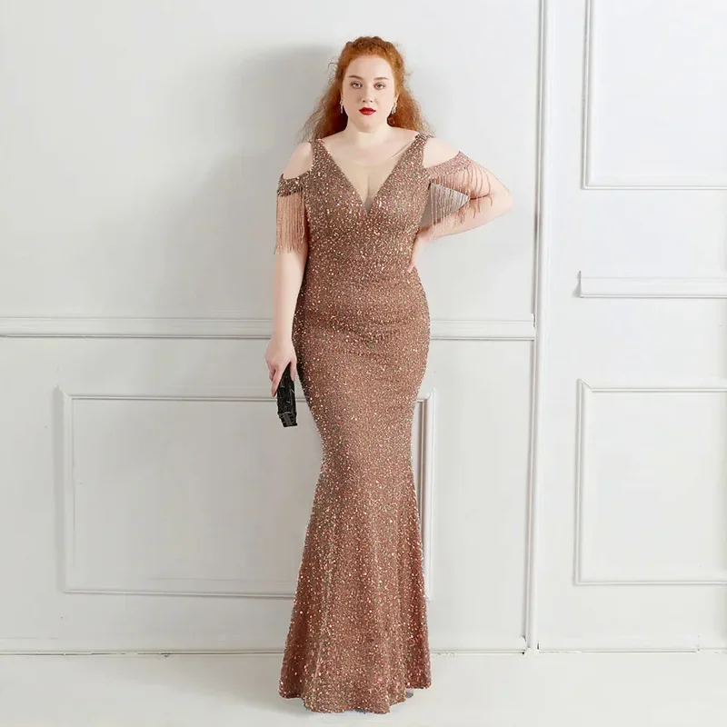 Sladuo Sexy Elegant Women Plus Size Slit Sleeve V Neck Shiny Long Dress Casual Fashion Cocktail Evening Dress Skinny Party Dress