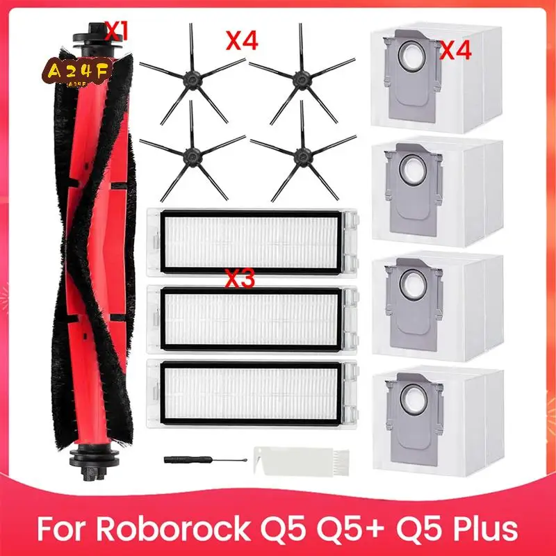 

A24F-запасные части для робота-пылесоса Roborock Q5 Q5 + Q5 Plus, основные боковые щетки, фильтры Hepa, мешки для пыли