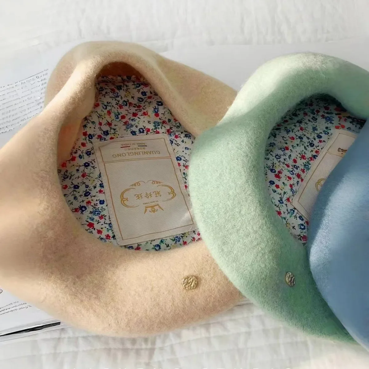 2027 Premium Loose Cream Green 100% Australian Wool Beret Female Korean Blogger Fever with Warm Bud Painter Hat Tide