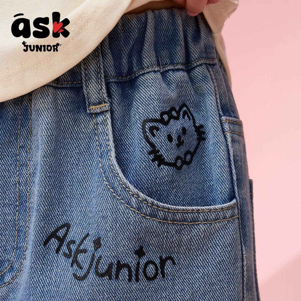 اسأل جونيور ربيع الأطفال الدنيم السراويل واسعة الساق الفتيات السراويل عارضة السراويل المستقيمة #3