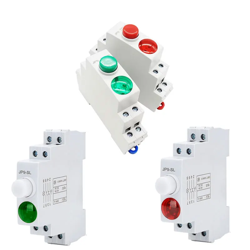 Push Button Switch With LED Signal Lamp JP9 Series ACDC 24V 220V Pilot Lights Din Rail Mount Indication Light RED GREEN Lamp
