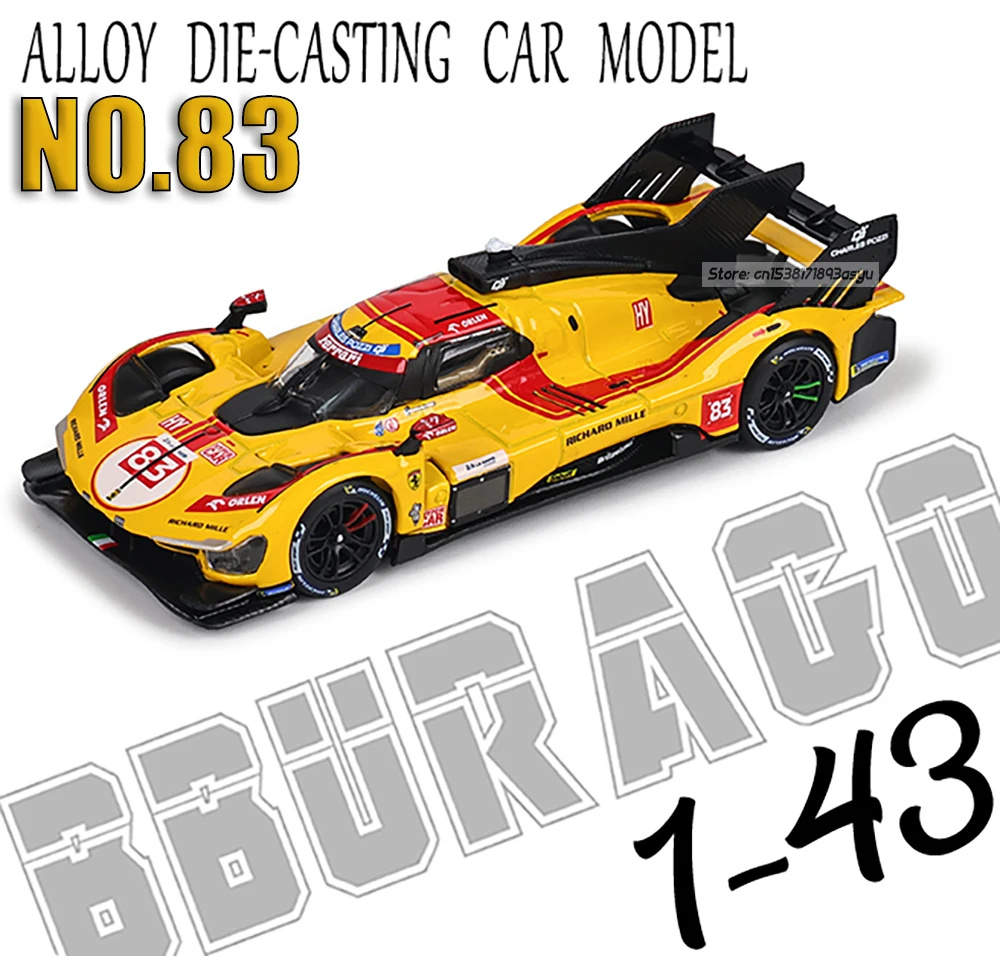 Bburago 1:43 24h LE MANS Ye Yifei Ferrari 2025 499P # 83 schwarze Basis Acrylbox-Basis Legierung Luxusfahrzeug Diecast-Automodell Spielzeug – Detail 1