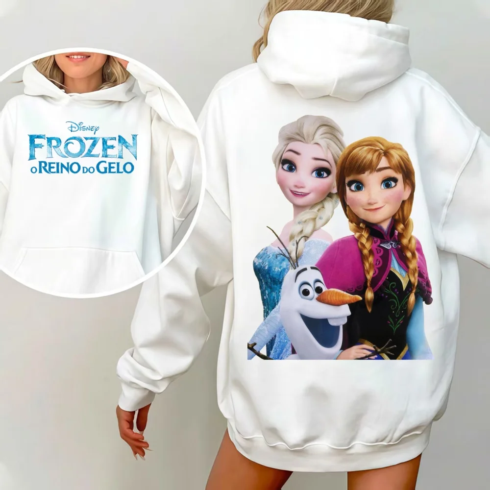 ديزني فروزن إلسا آنا أولاف مطبوعة ملابس الشتاء النسائية هوديي البلوز مقنعين البلوفرات الدافئة المتضخم هوديي Y2k نمط #3