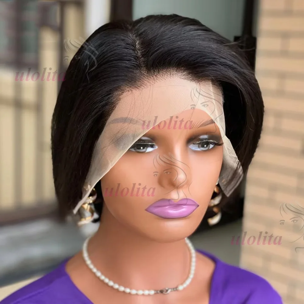 # 4 Braune Gerade Pixie-Cut-Perücke 13x4 Transparente Lace-Frontal Echthaar-Perücken Kurze Bob-Perücke Brasilianische Seitenpart-Perücken für Frauen – Detail 13