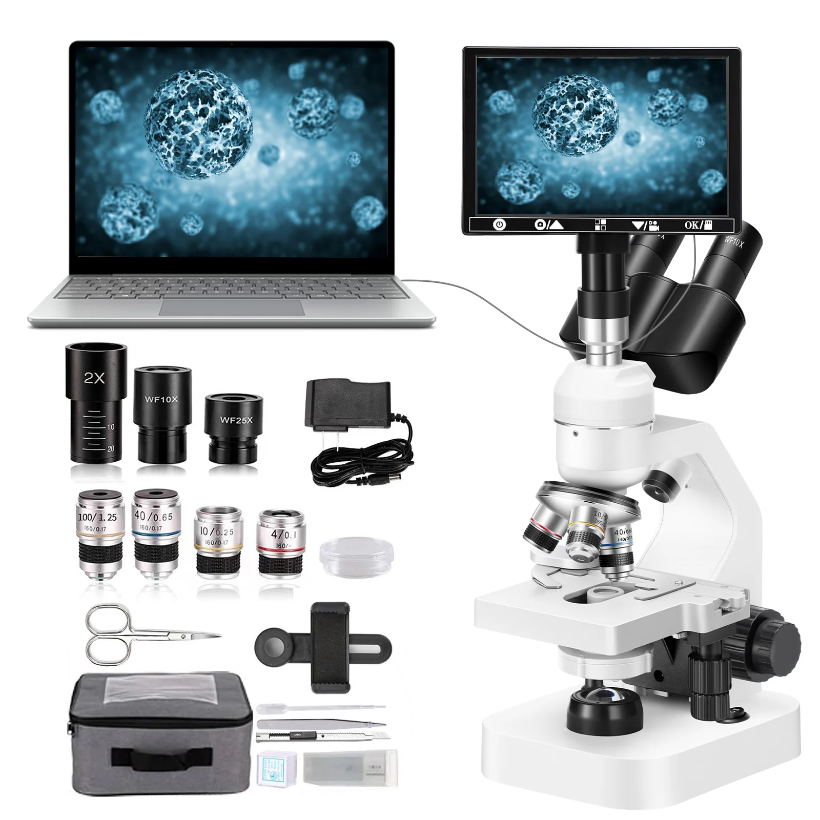 

High definition and high magnification three eye optical microscope, Medical Education Biology Laboratory