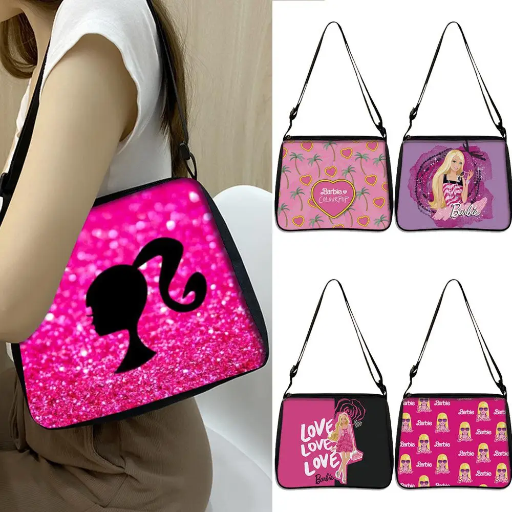 2023 Fashion Barbie Handbag Kawaii Ladies Polyester Underarm Bag Casual High Capacity Shopping Shoulder Tote Pouch Birthday Gift