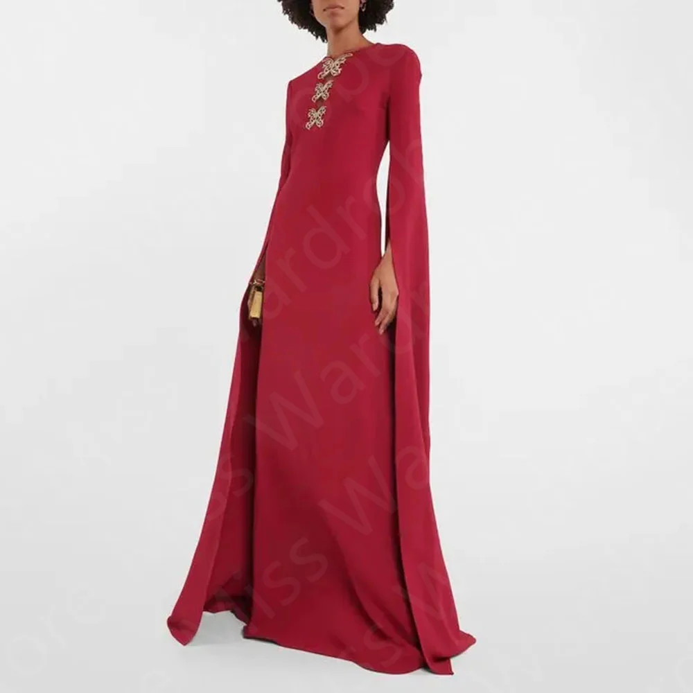 

New Arrival Evening Dresses with Cape Sleeves Prom Party Gowns Arabic 2024 Round Neck Wedding Guest Gowns Middle East On Sale