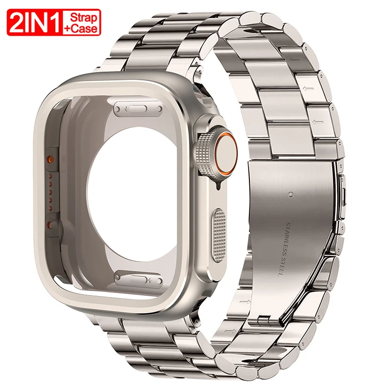 

Metal Case+Strap for Apple Watch Ultra 3/2 49mm 46mm 45mm 44mm Alloy Protector Cover for IWatch Series 11 10 9 8 7 6 SE Bracelet