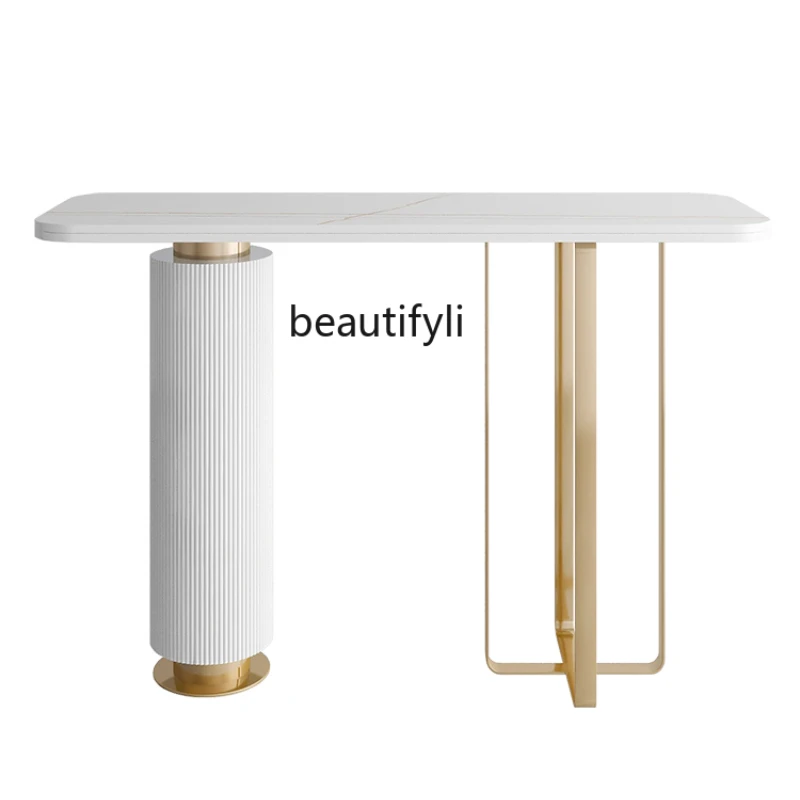 

LBX Nordic Home Semicircle Stone Plate Console Tables Ultra Narrow Minimalist Console Light Luxury Entrance Cabinet