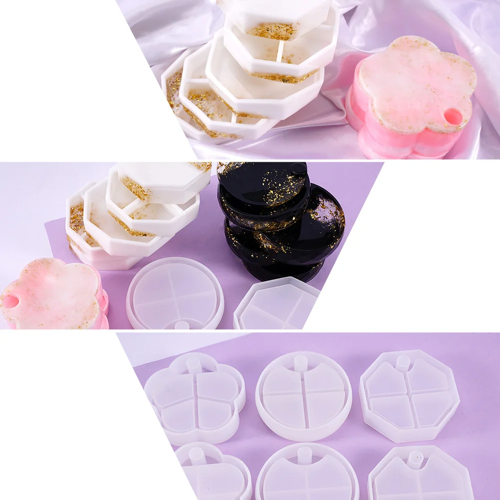 

3Pcs Creative Rotating Storage Box Mold Delicate Jewelry Flower Crystal Epoxy Silicone Mold DIY Crafts Multifunctional Die
