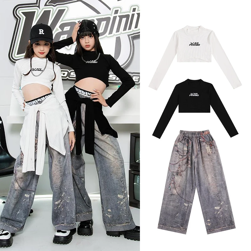 

Kid's Jazz Dance Set Hip Hop Performance Costumes Girls Street Dance Clothes Catwalk Show Competitin Outfits Tops Pants XH1496