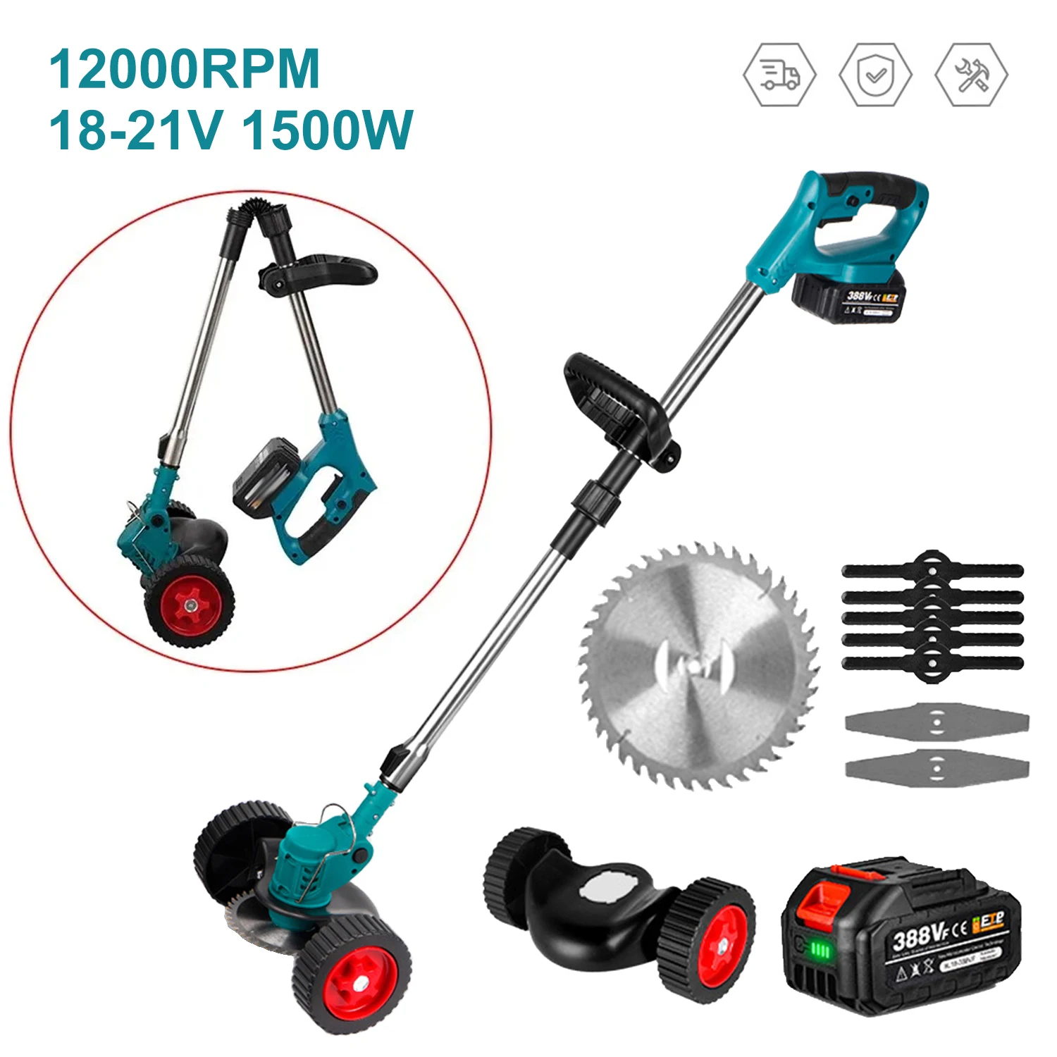 Electric Lawn Mower 12000RPM Foldable Length Adjustable Cordless Grass Trimmer Cutter Weed Garden Tool For Makita Battery