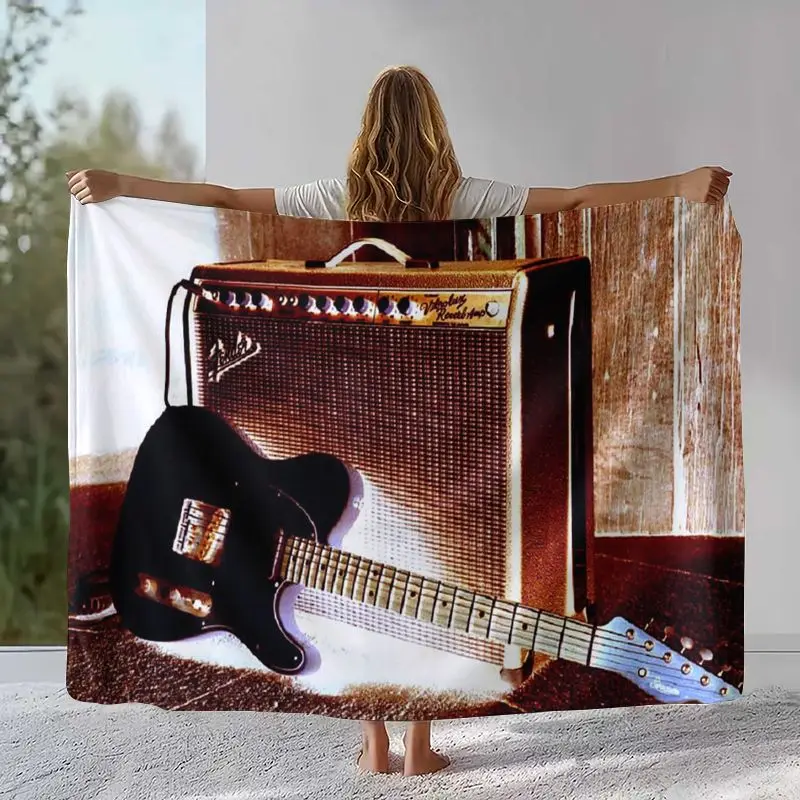 Fender Guitar Theme Rock Music Soft Flannel Throw Blanket,Cozy Warm Blanket for Bed,Sofa,Living Room,Picnic,Camping,Home Decor