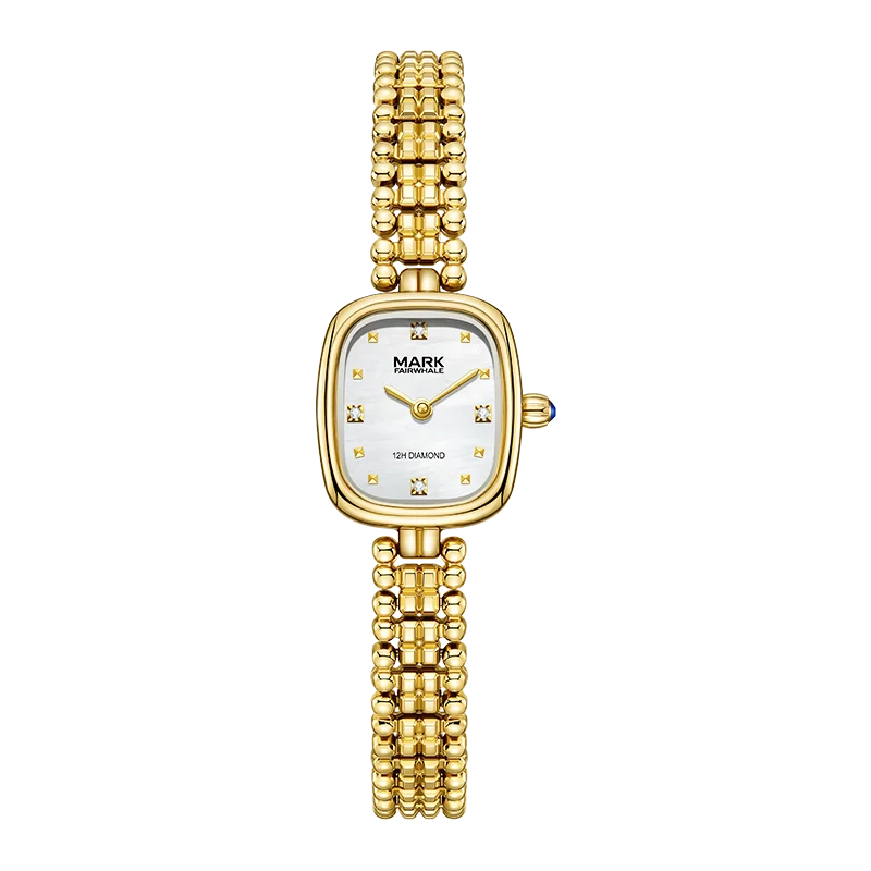 Luxury Gold Women's Watch Steel Rectangle Diamond Top Fashion Dress Wristwatch for Ladies