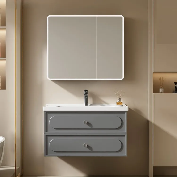 French bathroom cabinet combination bathroom ceramic integrated wash basin washbasin washbasin washstand dark gray fully sealed