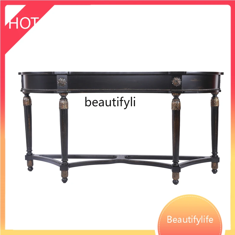 XX45 European-Style Solid Wood Hallway Sofa Back Beautiful Assembly Retro Distressed Painted Wall Table Console