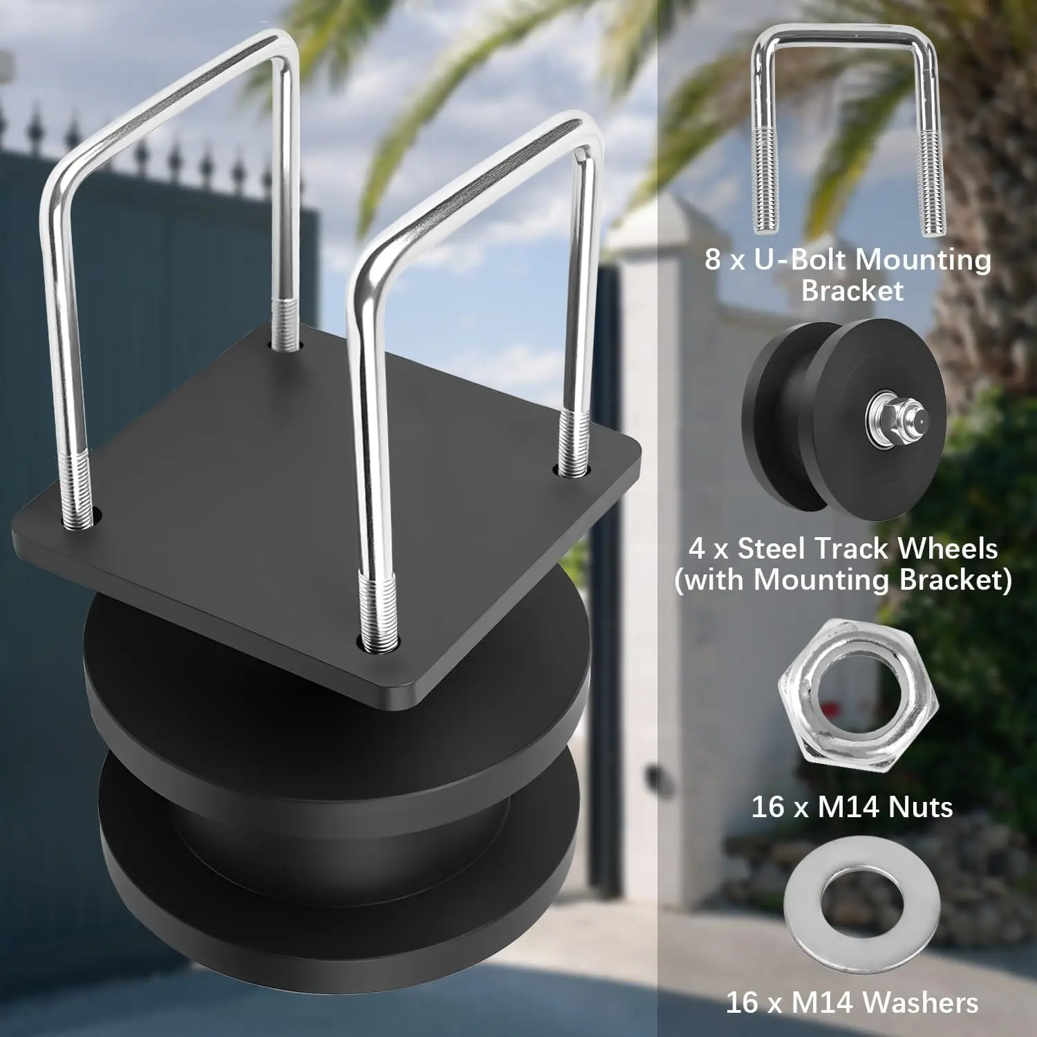 4 Pack Nylon Cantilever Rollers, Heavy-Duty Sliding Gate Roller Kit, for 4" Square Post x 2" Chain Link Fence Gate Frame, Cantil