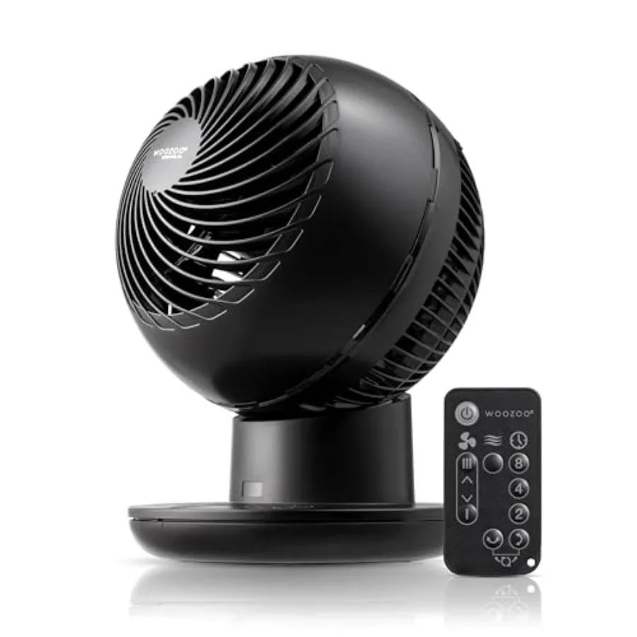 

Air Circulator Fan for bedroom office dorm use, black ABS plastic, ultra quiet DC motor, 8 speeds 82ft air distance 65 tilt osc