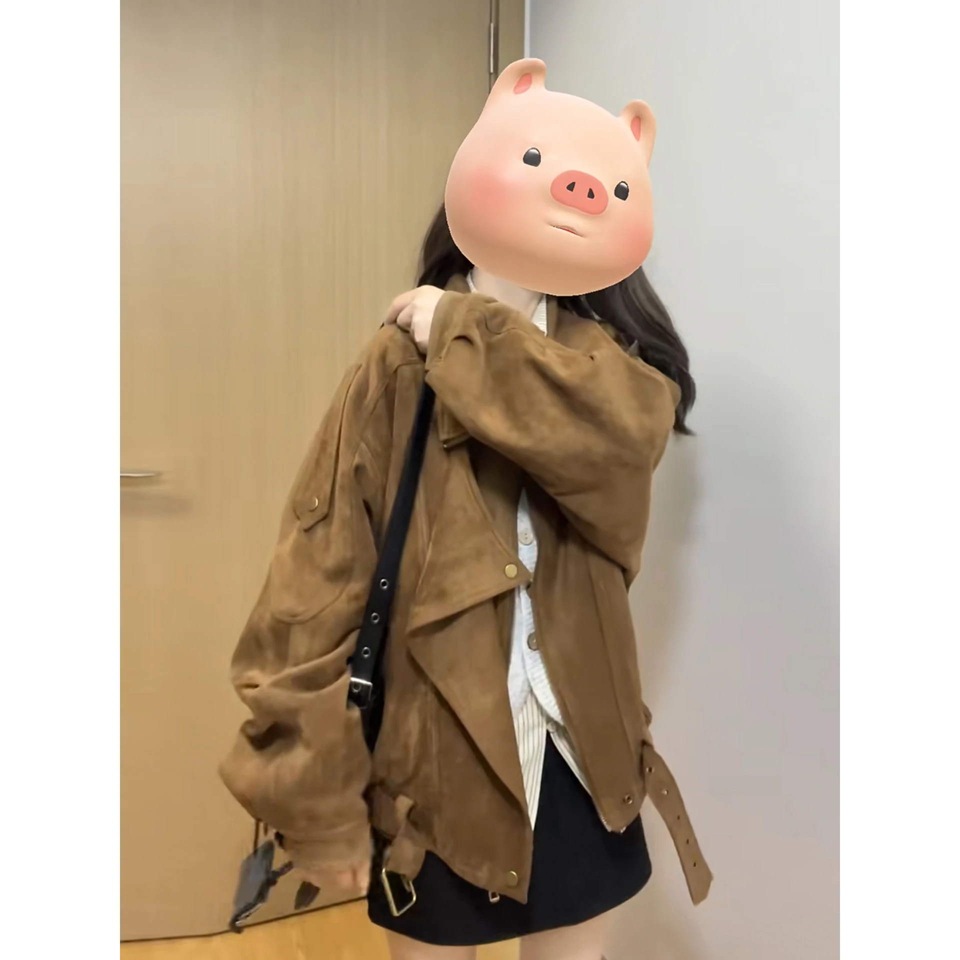 Early Autumn Suede Jacket Women's Casual Style Beautiful Unique Thickened Long Sleeve Polyester Lined Outerwear
