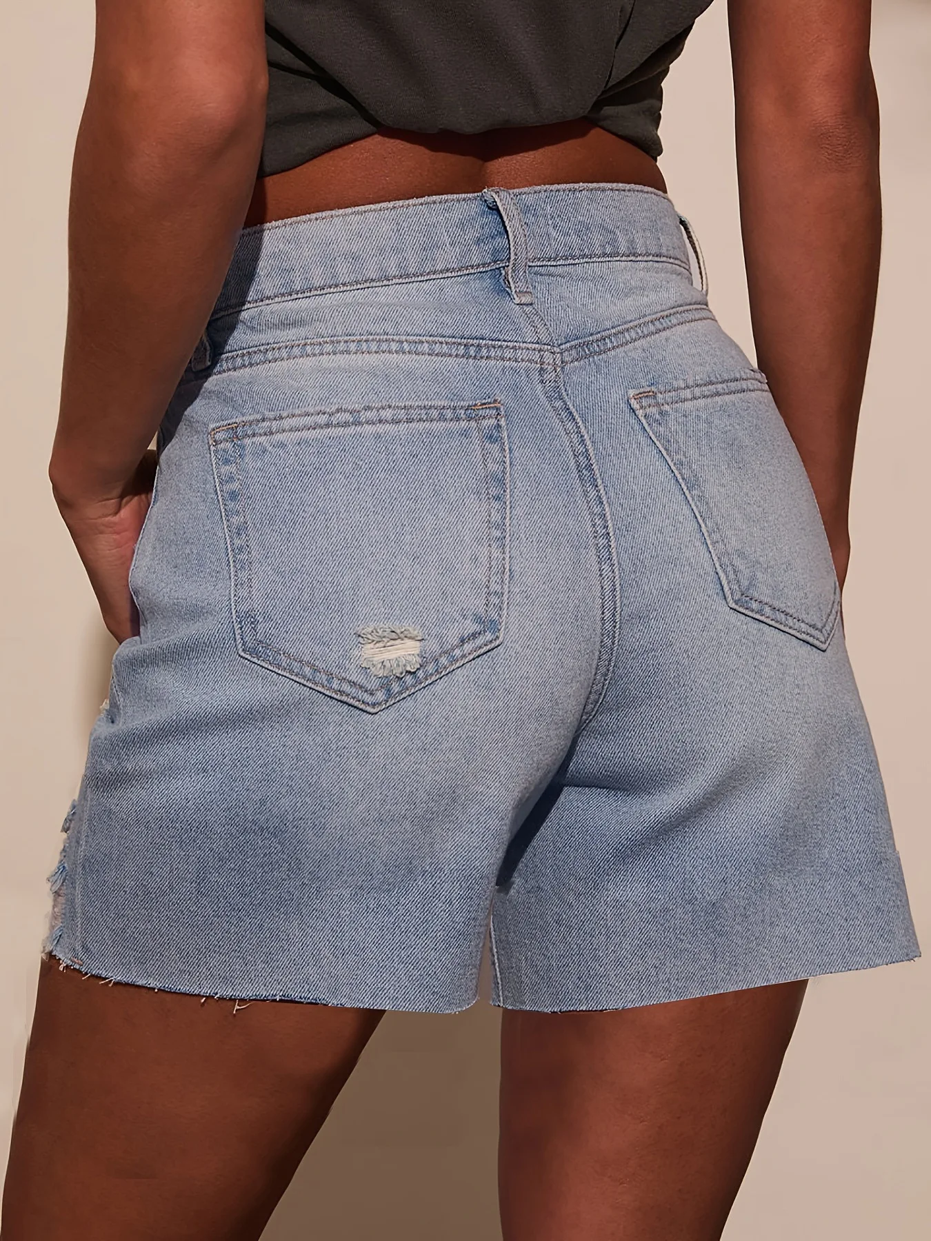 Jeans Shorts Women Vintage Denims Hole Ripped Stretch High Waist Washed Distressed Pockets Straight Short Pants 2025 Streetwear