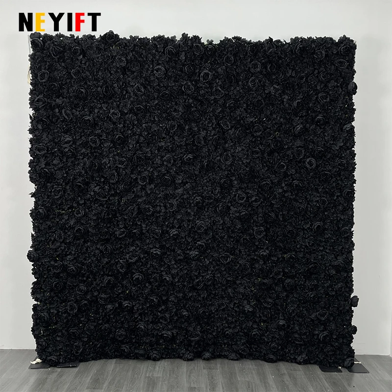 Black Rose 5D Roll Up Cloth Flower Wall Wedding Backdrop Fabric Floral Green Plant Wall Window Display Event Party Photo Props