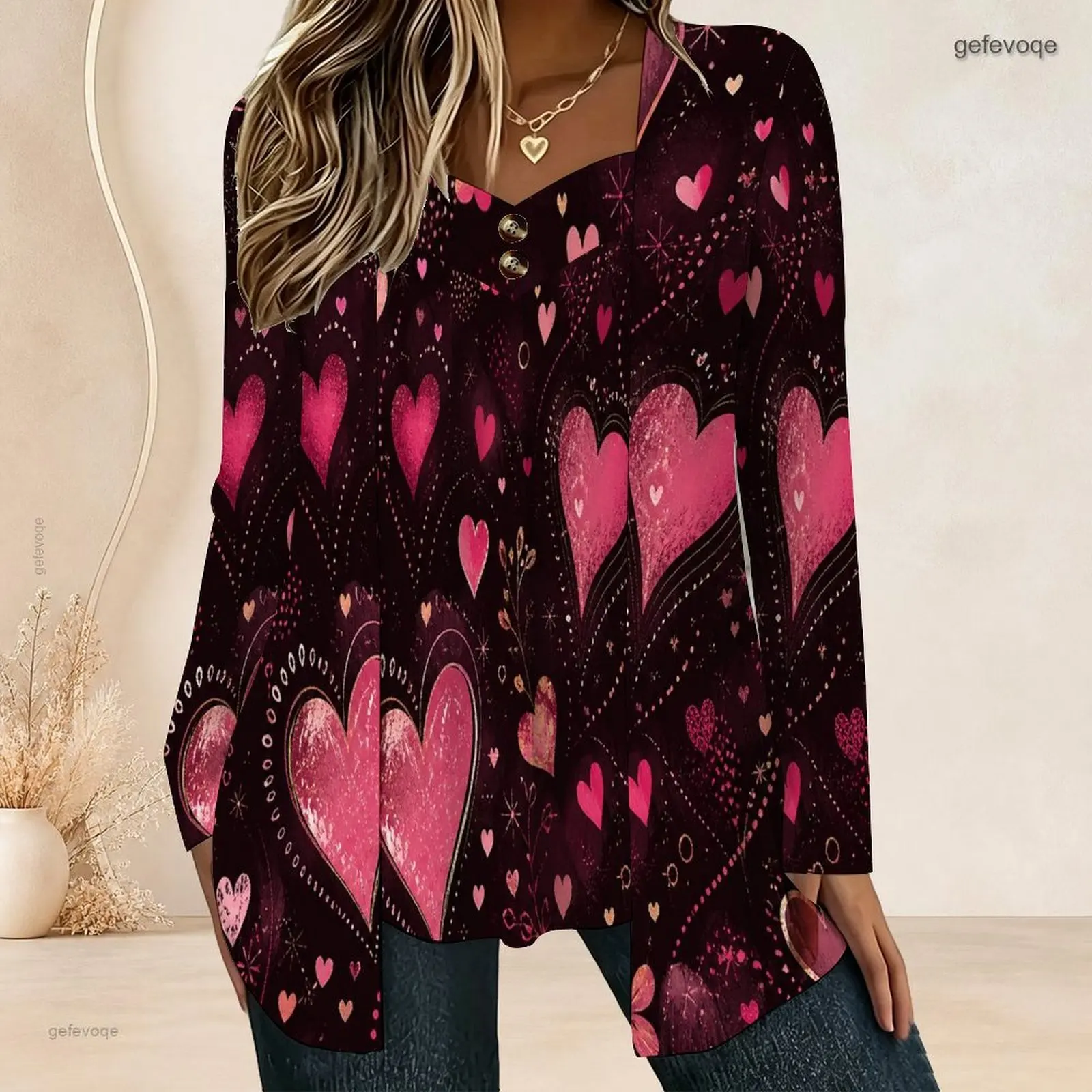 Women Fake Two Piece Long Sleeve Blouse Open Cardigan With Cami Top V Neck Button Detail Pleated Front Loose Tunic Oversize