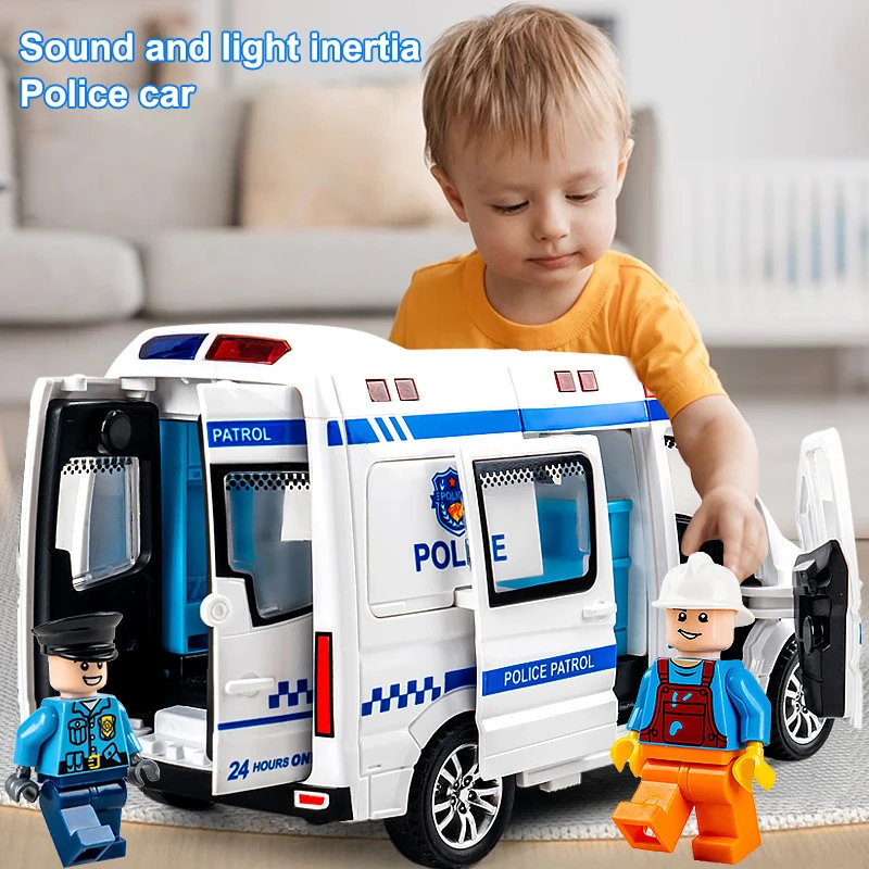 Mini Diecast Ambulance Car Fire-Truck Policecar Model Sound Light Vehicle Simulation Collection Gifts Toys Boys Room Decoration