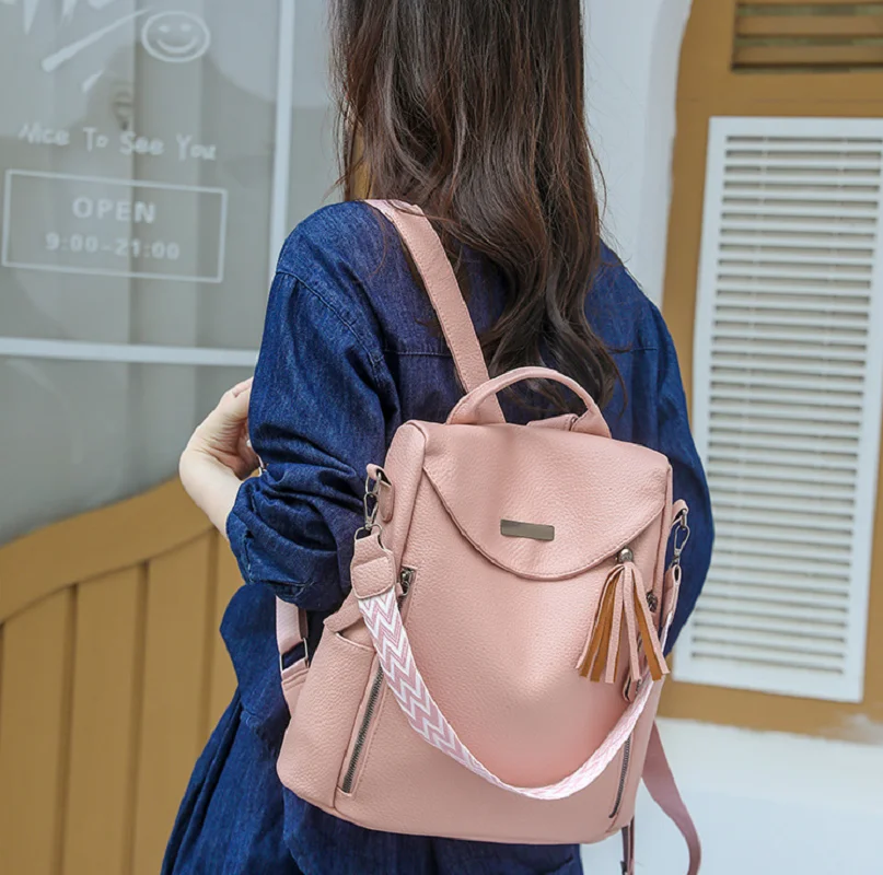 New Fashion Tassels High Quality Leather Anti Theft Travel Backpacks Women's Large Capacity Shoulder Bags Laptop School Bag