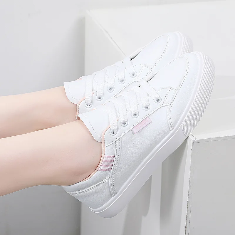 Genuine leather round toe flat bottom small white shoes casual sports versatile women board shoes