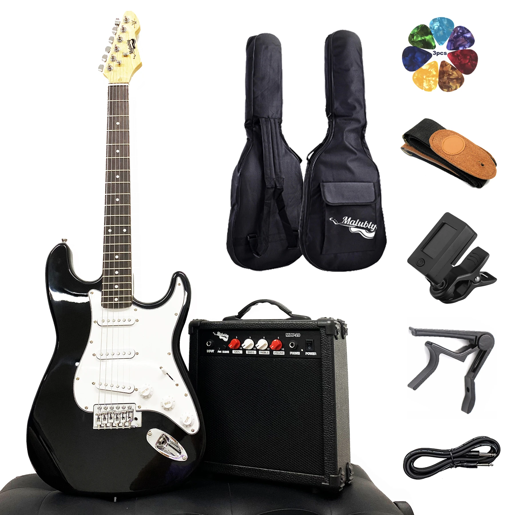 Ready to ship Custom beginner ST Black color  electric guitar pack guitar kit wholesale price on sale Made in China