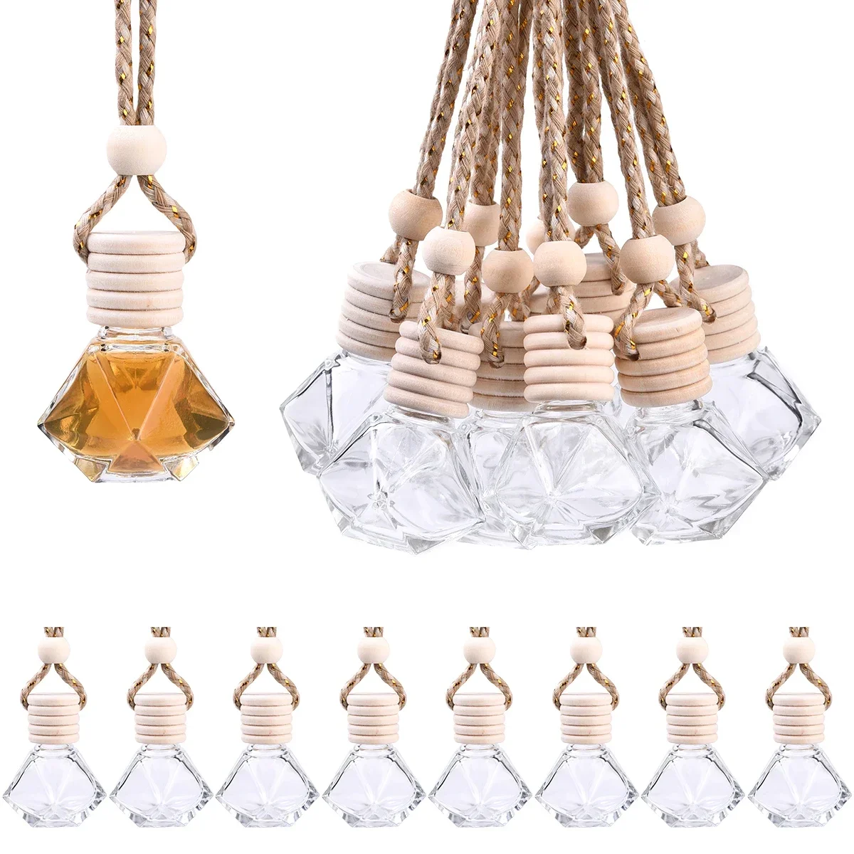 Column Glass Empty Refillable Car Perfume Bottle, Car Hanging Fragrance Essential Oil Diffuser Bottle Pendants Decor