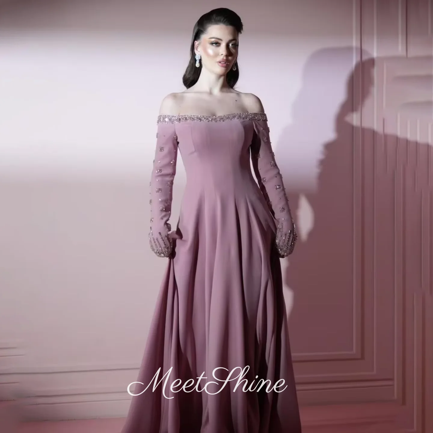 

Crystal Pink Evening Dress Off Shoulder Prom Dress for Woman Princess Formal Wedding Dress Customized Vestidos De Gala 2025