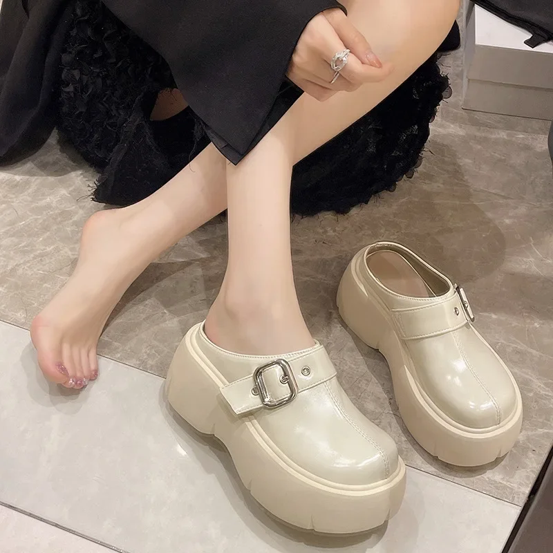 Platform Mules Slipper Shoes Women Slingback Slippers Shoes New Casual Walking Flip Flops Female Outside Wear Half Baotou Slides