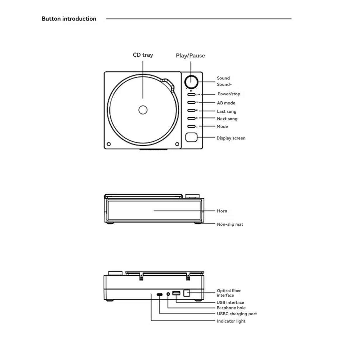 مشغل أقراص مضغوطة محمول من POP-l مزود بتقنية البلوتوث ومخرج بصري رقمي ومشغل صوت عشاق الصوت مدمج ببطارية عالية السعة 2000 مللي أمبير في الساعة