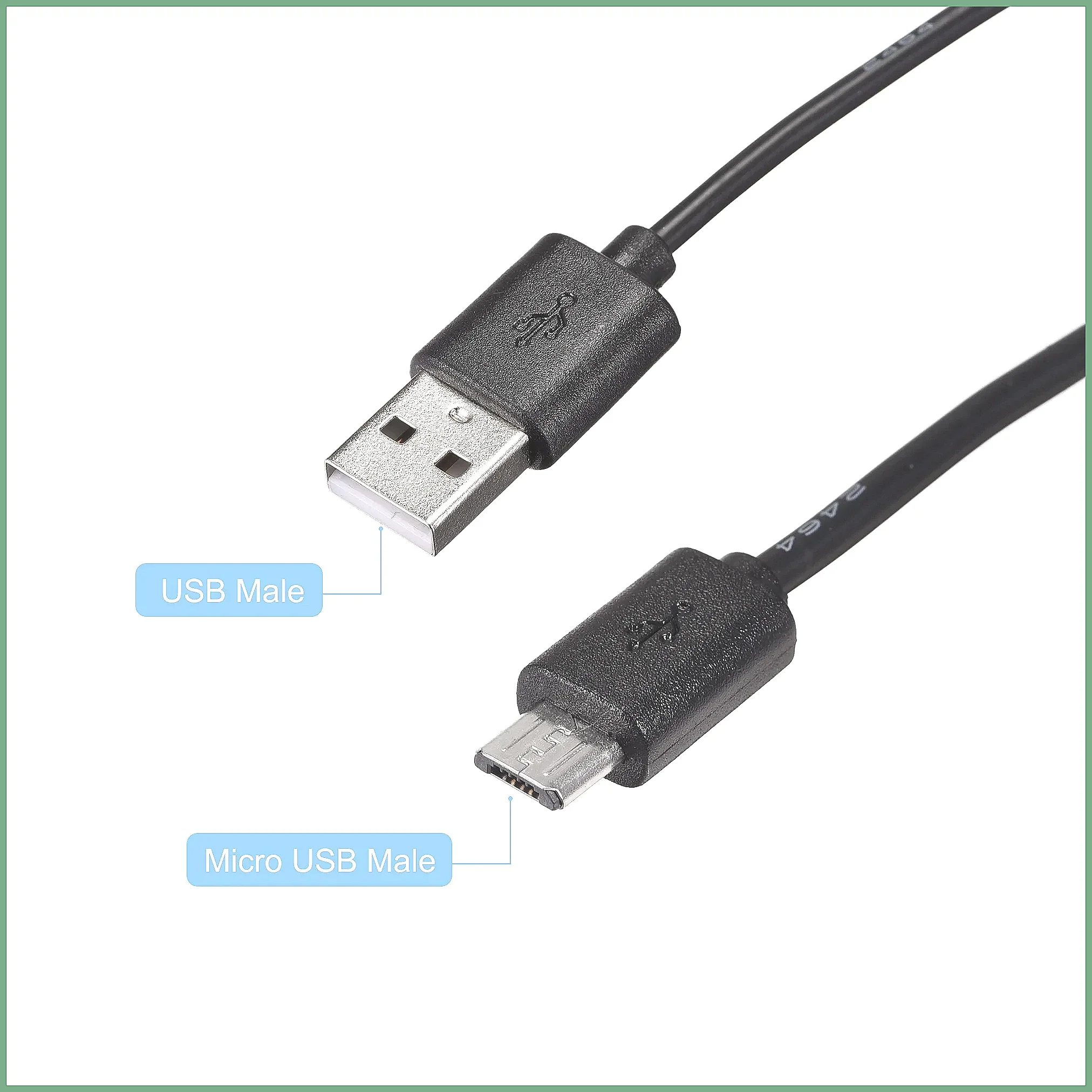 USB Cable with Switch 2M Black 2Pcs, USB Male to Micro USB Male Extension Cord, On/Off Power Control for Charging & Data Sync