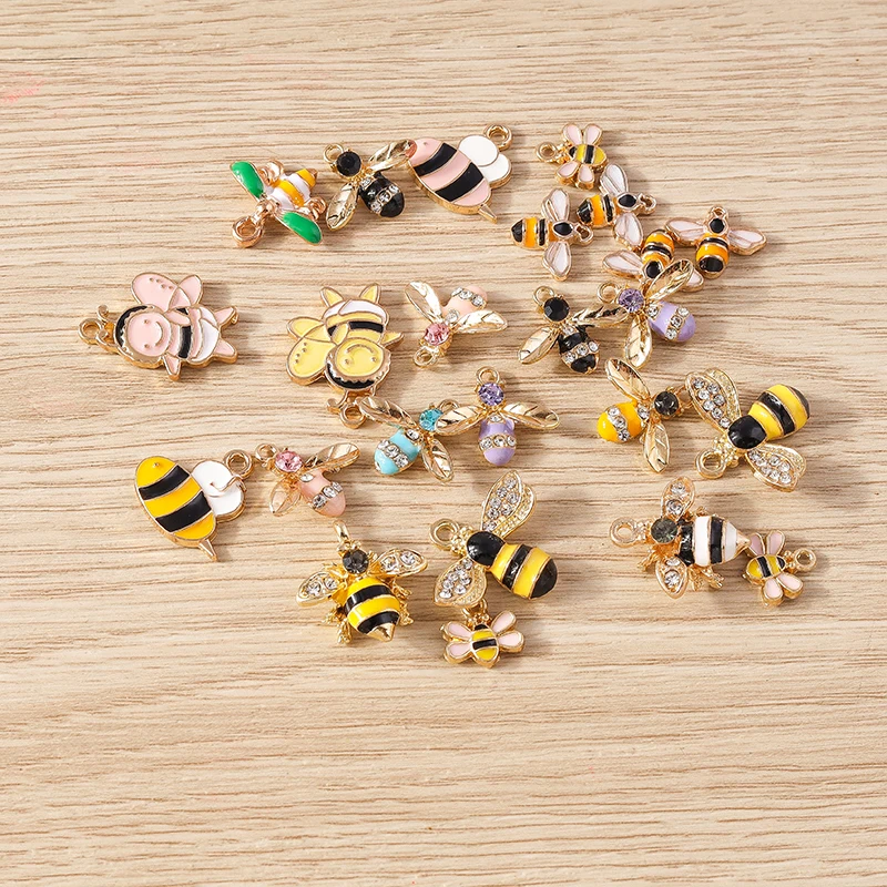 Tusember 10 Stück goldfarbene Emaille-Honigbienen-Charms, süßer Mini-Bienen-Charm für Schmuckherstellung, Ohrringe, Halskette, Zubehör – Detail 2