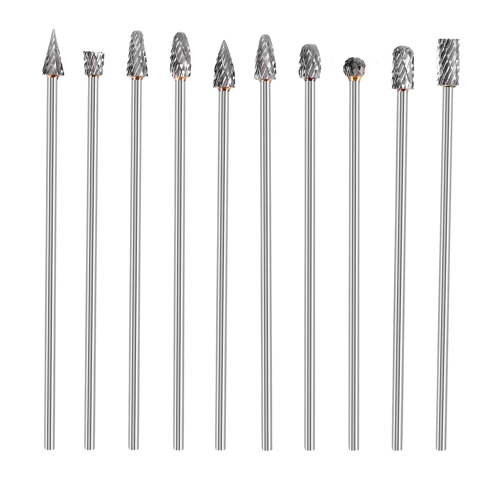 

10Pc 4 Inch Long Double Cut Tungsten Solid Carbide Rotary Burrs Set 1/8 Inch(3mm) Shank Twist Drill Bit for Rotary Tools