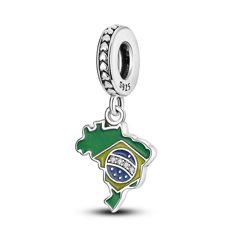 

2023 New 925 Sterling Silver Charm Brazil Flag Pandora Dangle Bead charms fit Original Bracelet For Women DIY Jewelry Trinket