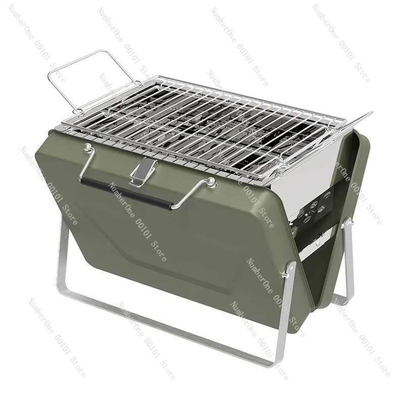 

Portable Outdoor Charcoal BBQ Grill Folding Mini Barbecue Stove Complete Set Handheld Picnic Camping Roaster Home Patio Garden