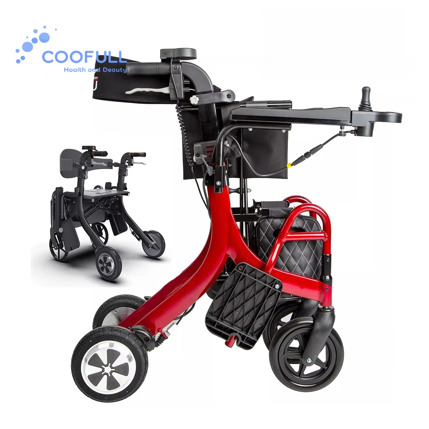 Coolfull 2024 New Style Adult Portable Transfer Chair Rolling Foldable Electric Rollator Walker with Seat