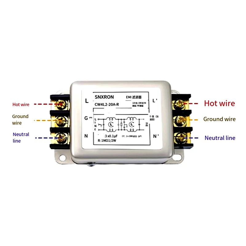 Filter AC Dua Tahap Fase Tunggal CW4L2-3A/6A/10A/20A-R/RG Rel Terminal Anti-interferensi Filter AC PLC CW4L2-20A-R